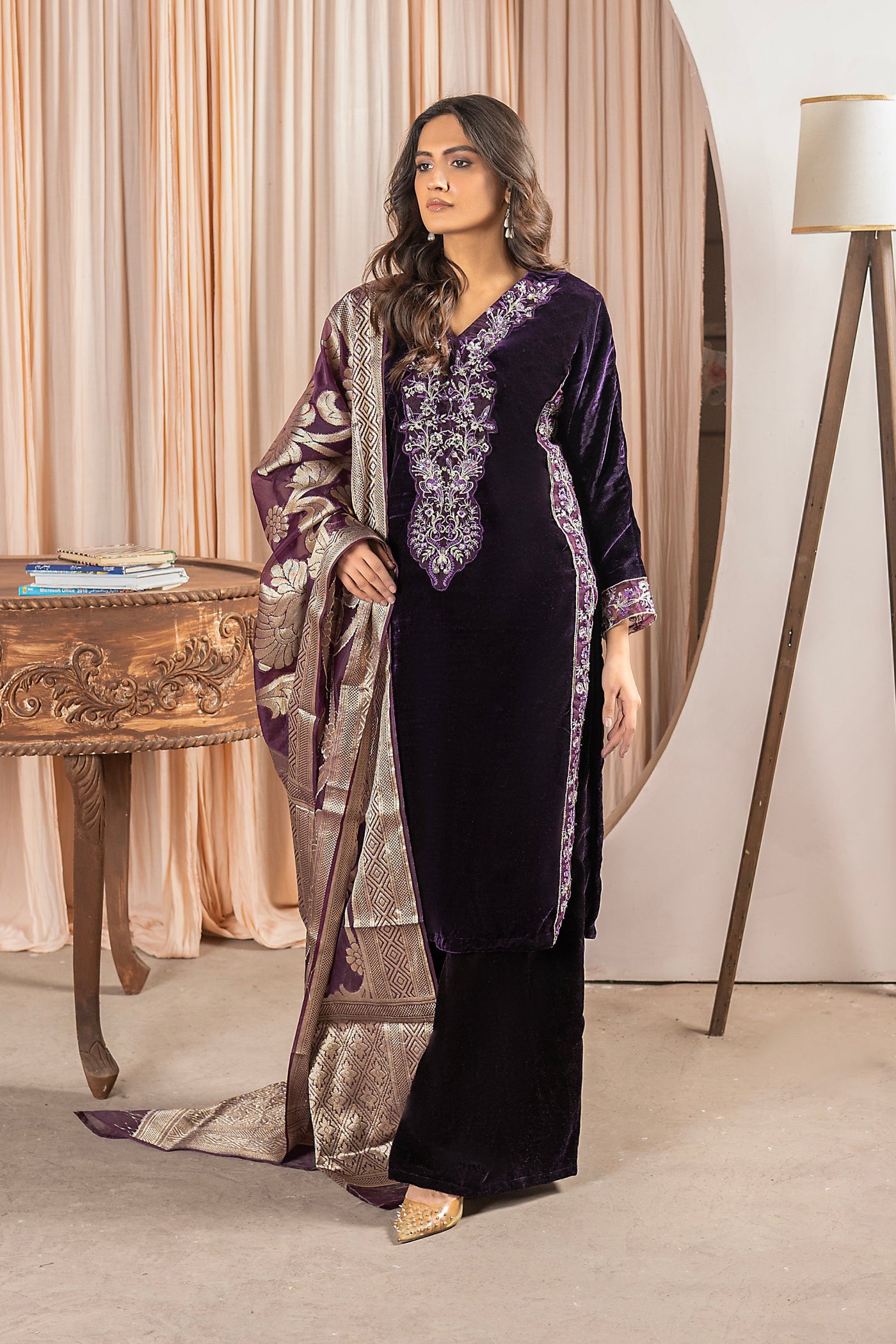 Rang-e-Narm embroidered |velvet Dress