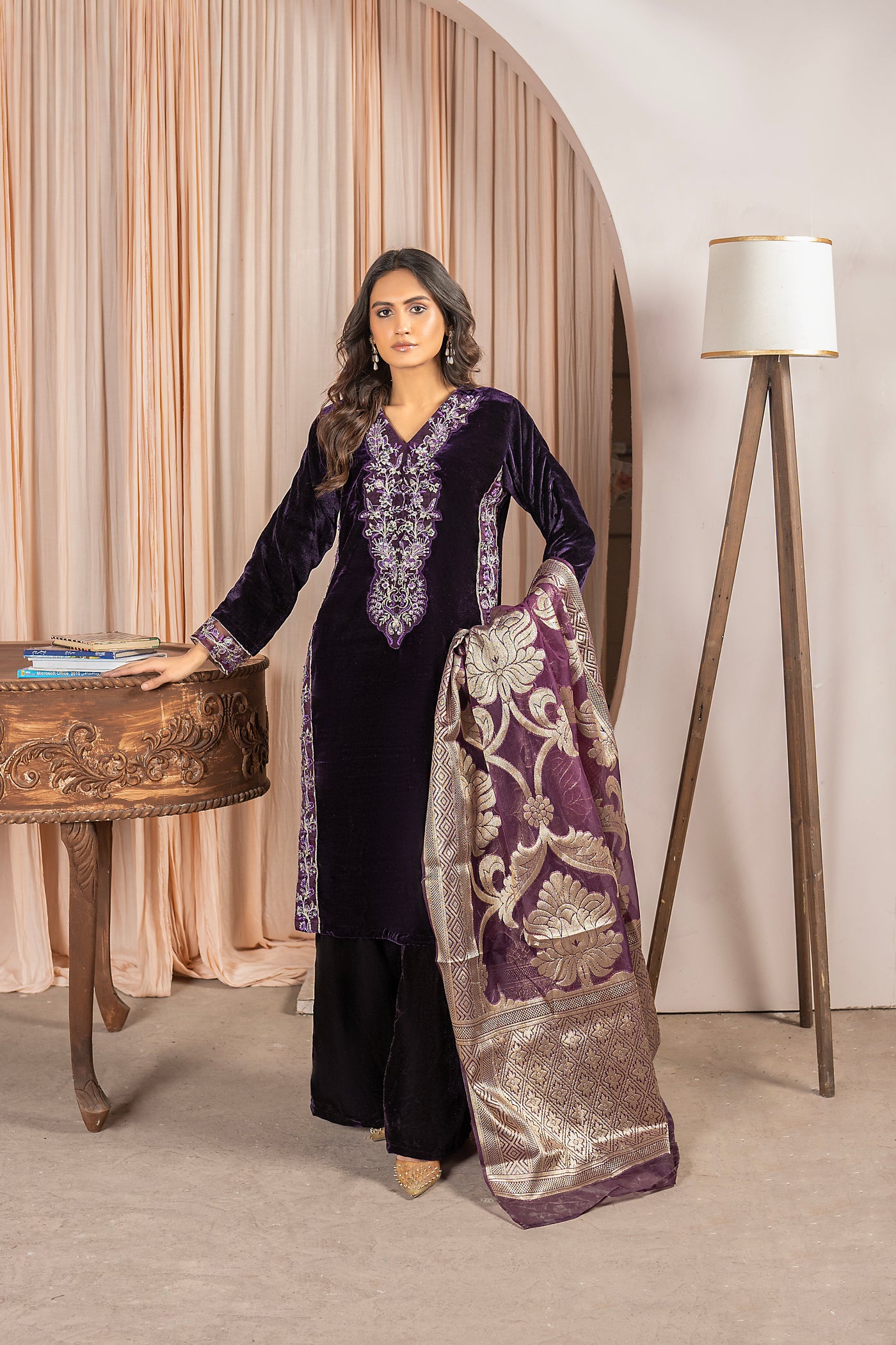 Rang-e-Narm embroidered |velvet Dress