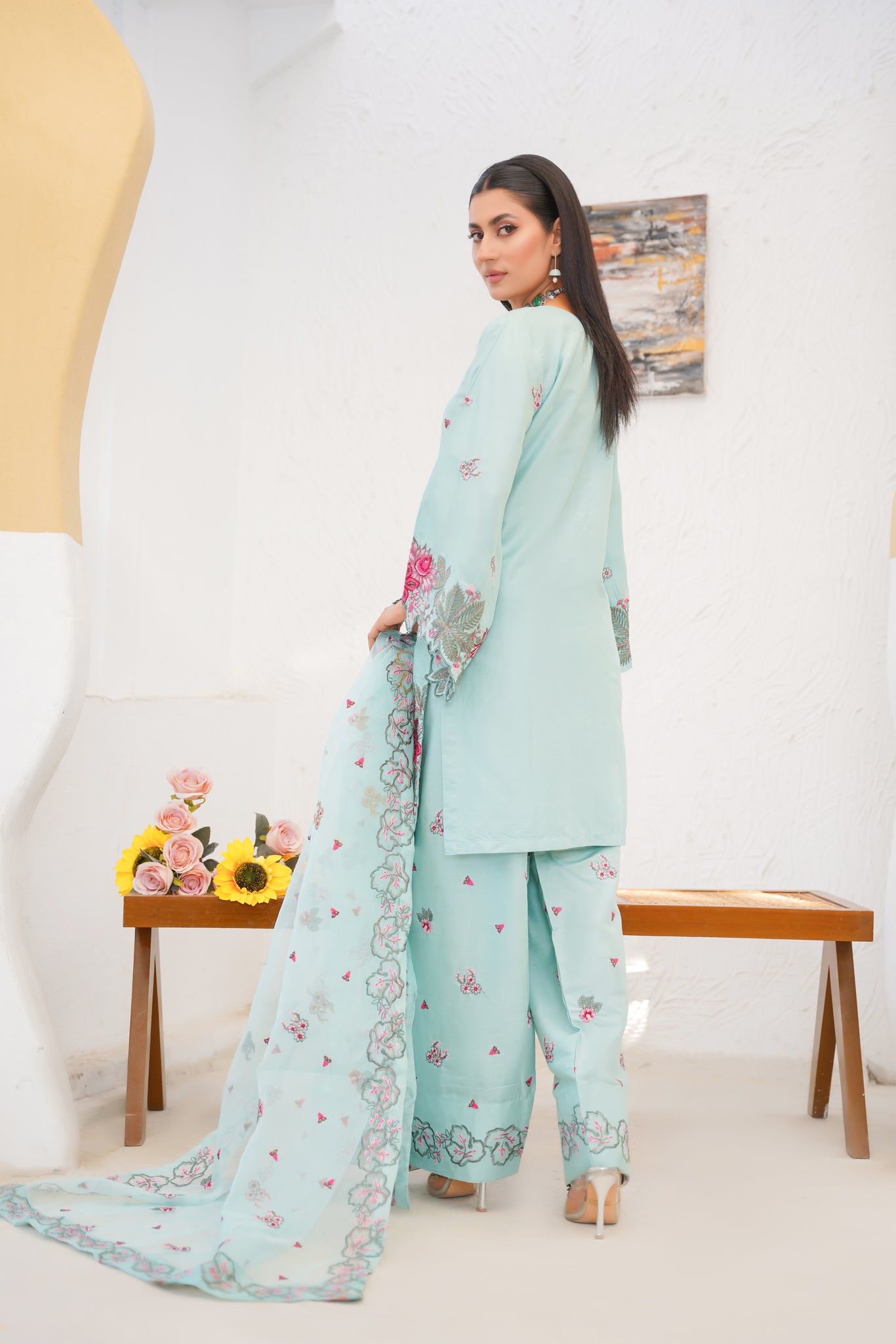 SEAfOAM GREEN   3pc - Embroidered Luxe PRET