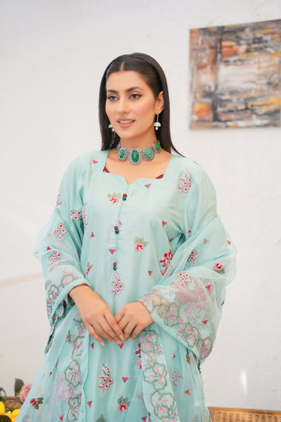 SEAfOAM GREEN   3pc - Embroidered Luxe PRET