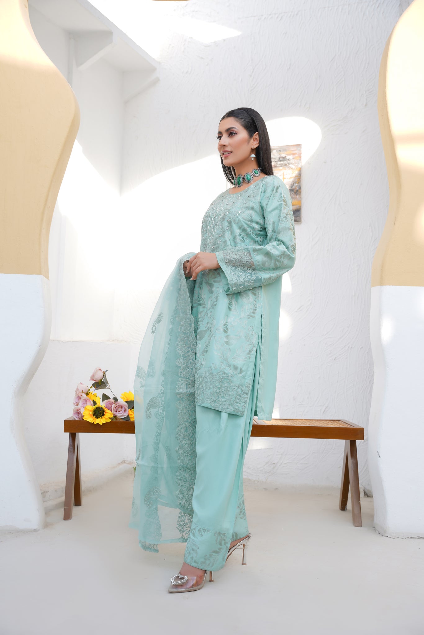 SEAfOAM GREEN   3pc - Embroidered Luxe PRET