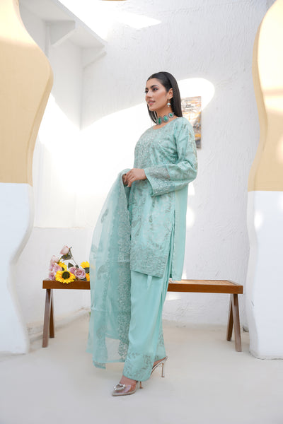 SEAfOAM GREEN   3pc - Embroidered Luxe PRET