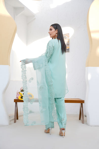 SEAfOAM GREEN   3pc - Embroidered Luxe PRET