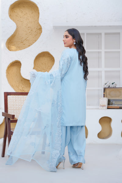 POWDER BLUE   3pc - Embroidered Luxe PRET
