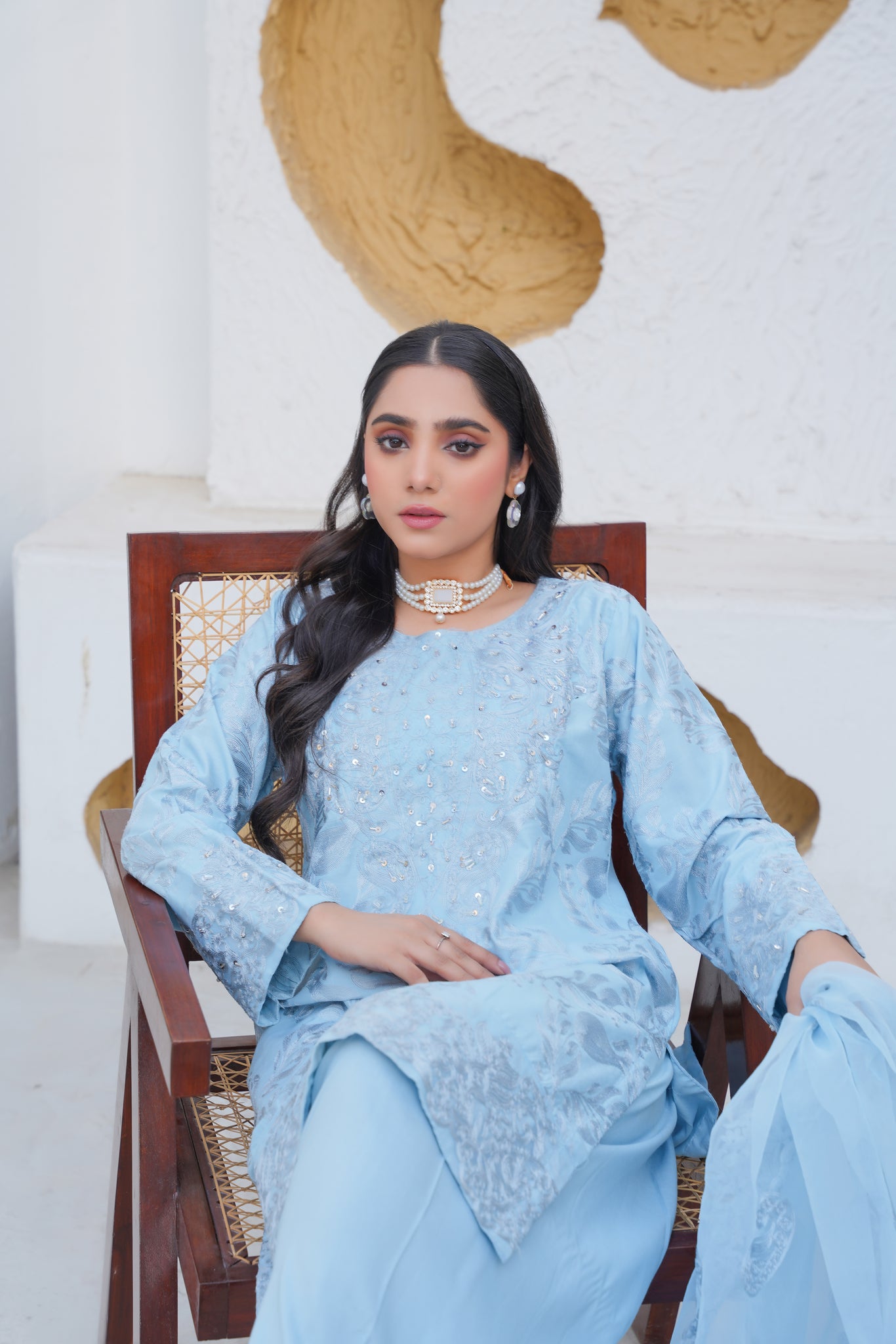 POWDER BLUE   3pc - Embroidered Luxe PRET