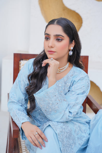 POWDER BLUE   3pc - Embroidered Luxe PRET