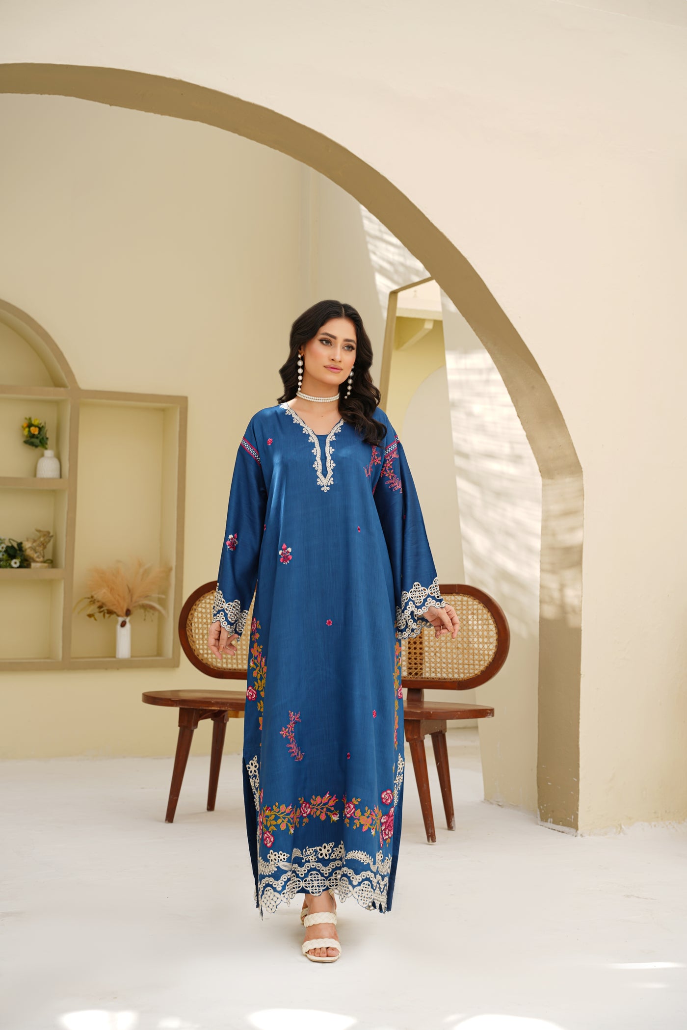 Azure Bloom – Sapphire Embroidered 2Pc Dress