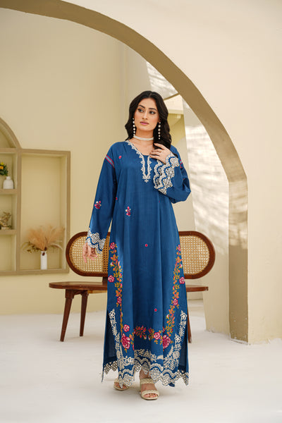 Azure Bloom – Sapphire Embroidered 2Pc Dress