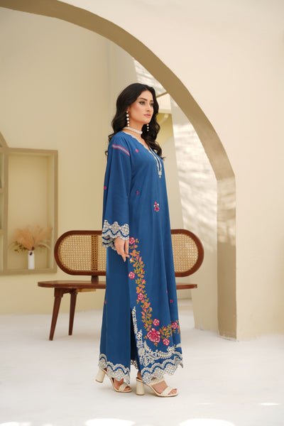 Azure Bloom – Sapphire Embroidered 2Pc Dress