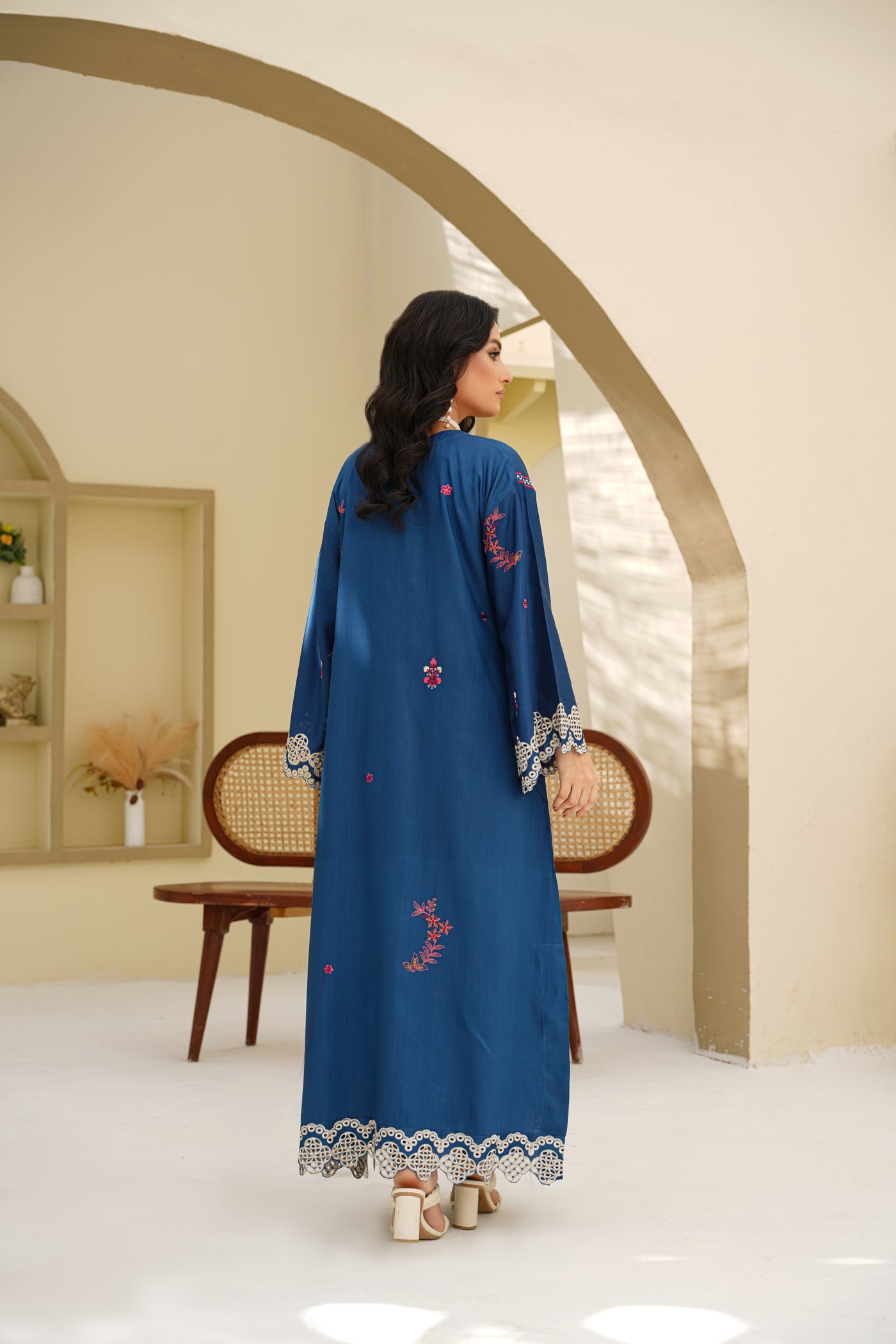 Azure Bloom – Sapphire Embroidered 2Pc Dress