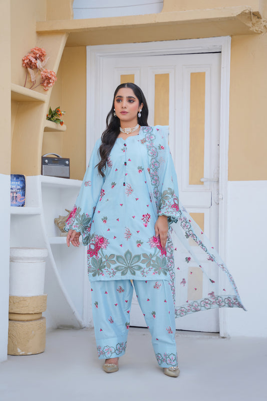 SOFT BLUE 3PC  - Embroidered PRET suit