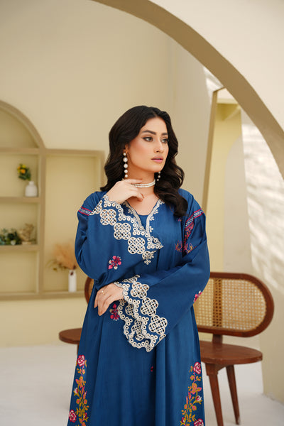 Azure Bloom – Sapphire Embroidered 2Pc Dress