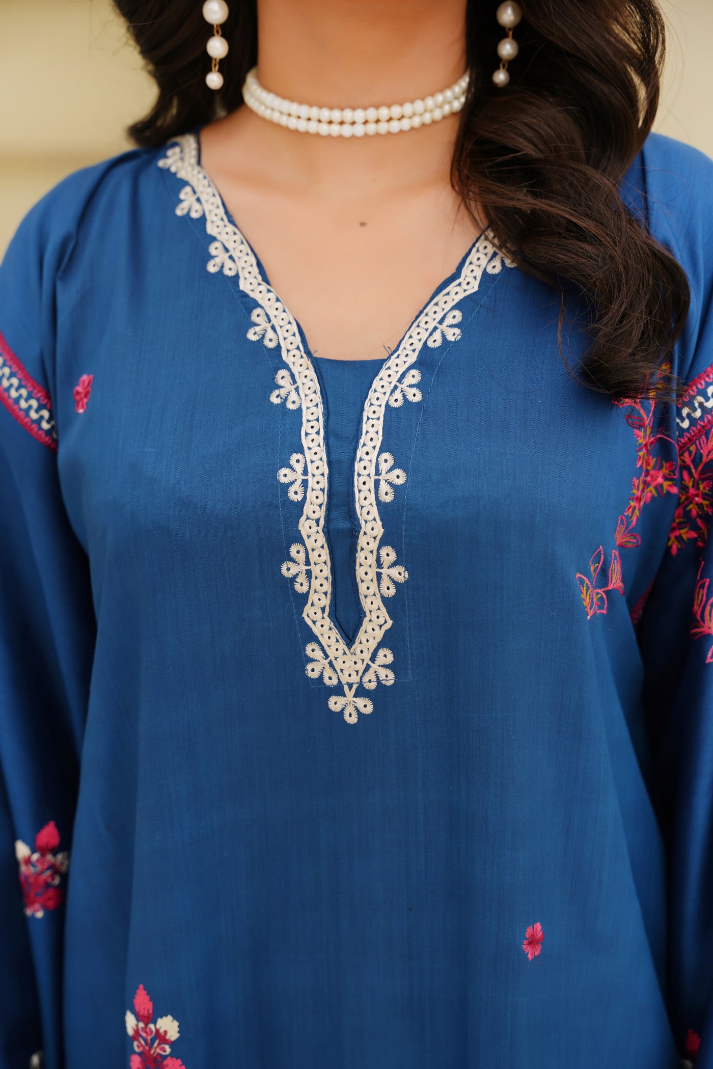 Azure Bloom – Sapphire Embroidered 2Pc Dress