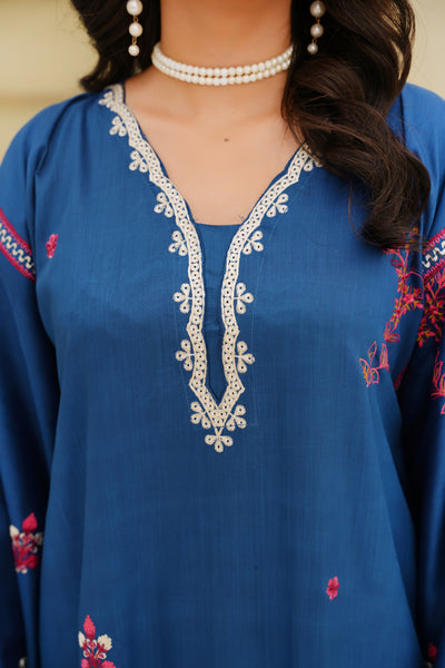 Azure Bloom – Sapphire Embroidered 2Pc Dress