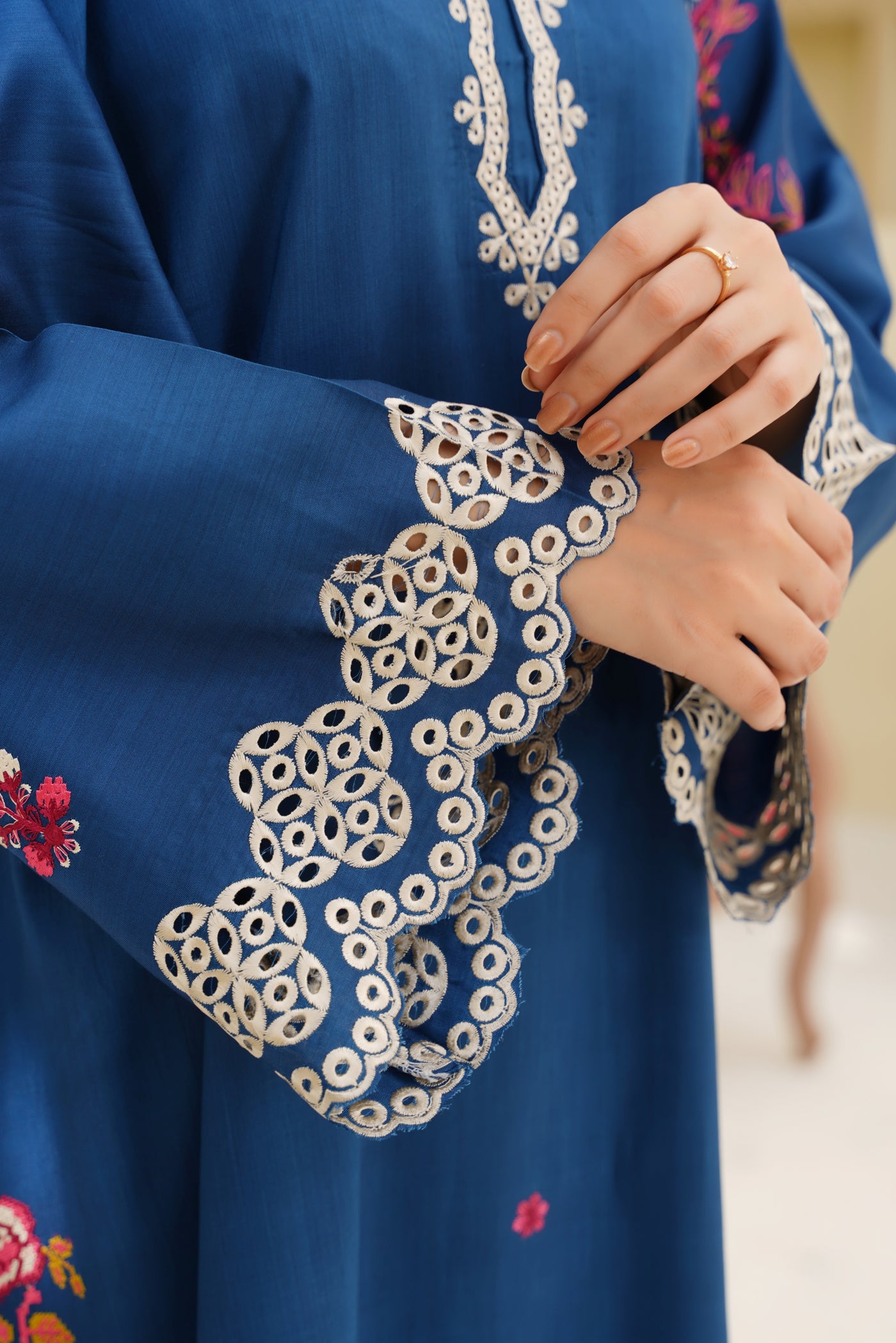 Azure Bloom – Sapphire Embroidered 2Pc Dress