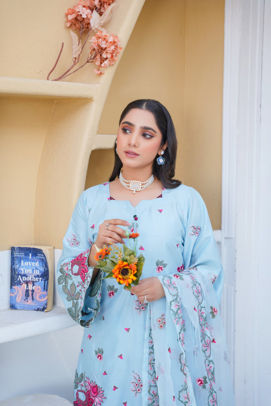 SOFT BLUE 3PC  - Embroidered PRET suit