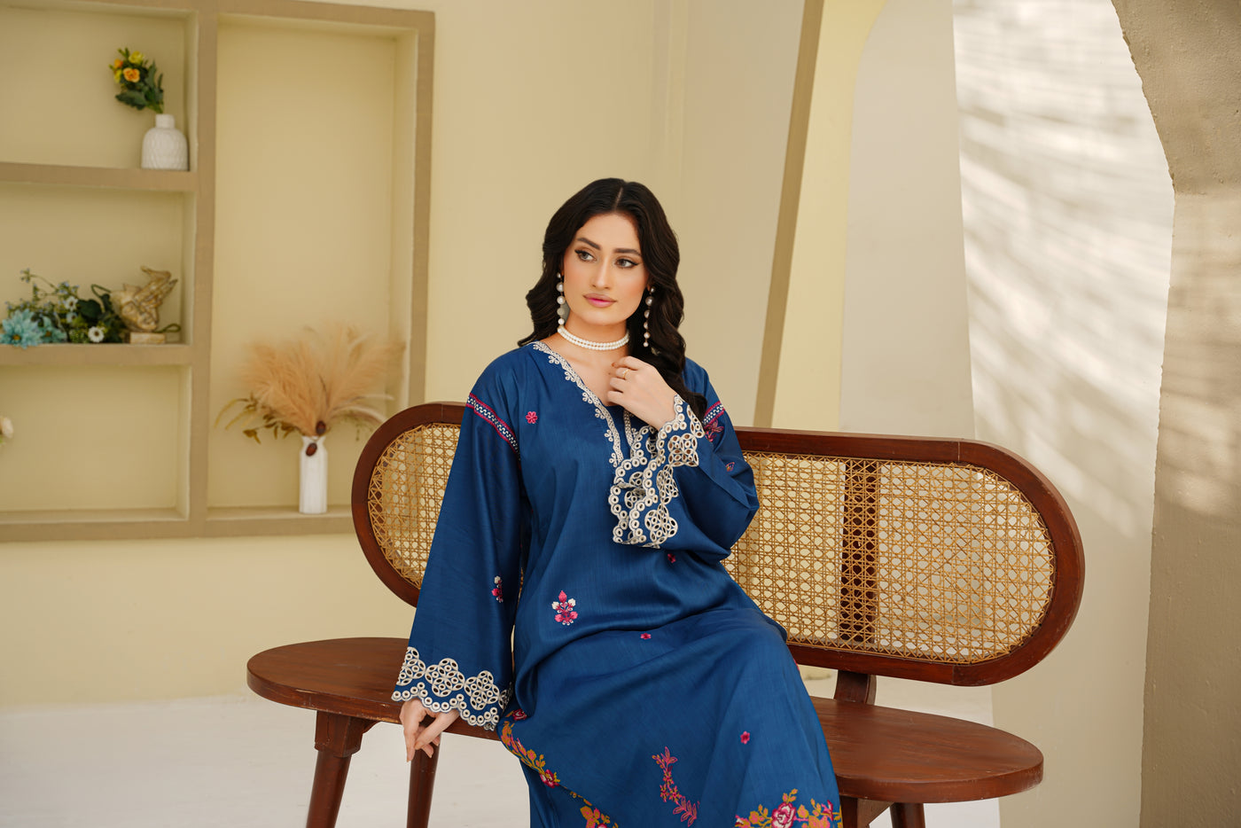 Azure Bloom – Sapphire Embroidered 2Pc Dress