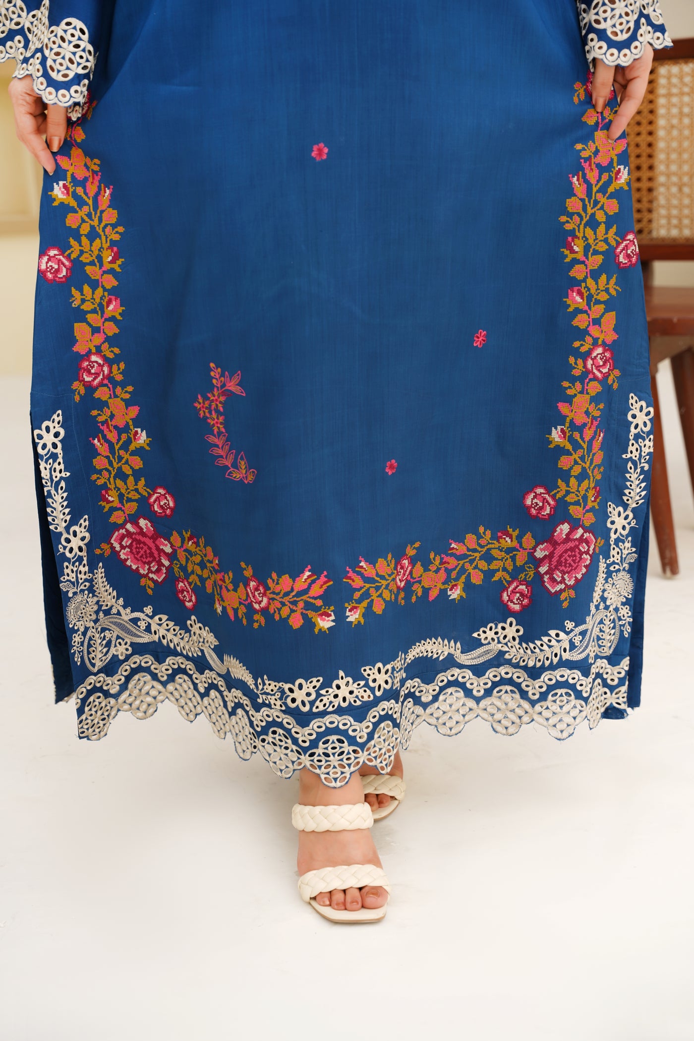 Azure Bloom – Sapphire Embroidered 2Pc Dress