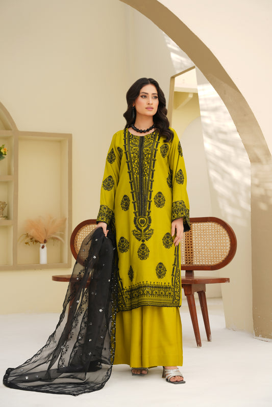 Olive Majesty – Black Embroidered Viscose 3Pc Suit
