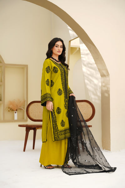 Olive Majesty – Black Embroidered Viscose 3Pc Suit