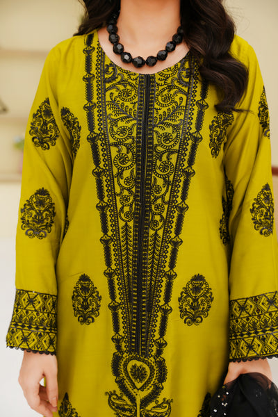 Olive Majesty – Black Embroidered Viscose 3Pc Suit