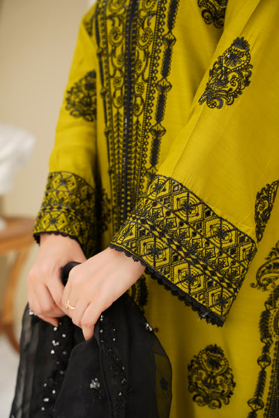 Olive Majesty – Black Embroidered Viscose 3Pc Suit