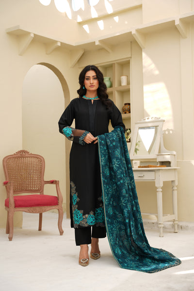 Noore – Black & Teal Blue Dhanak Suit
