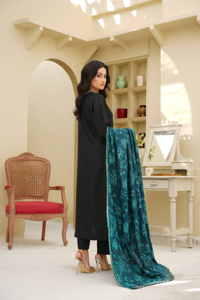 Noore – Black & Teal Blue Dhanak Suit