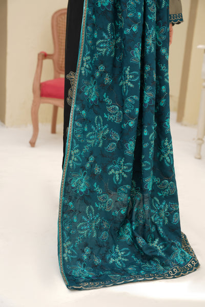 Noore – Black & Teal Blue Dhanak Suit