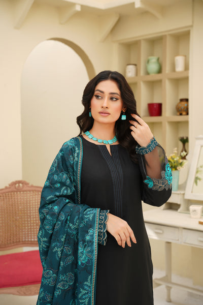 Noore – Black & Teal Blue Dhanak Suit