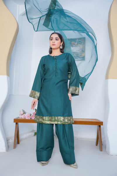 TEAL  3pc - Embroidered Luxe PRET (Copy)
