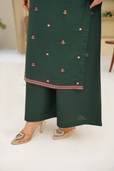 Elina – Deep Green & Maroon Dhanak 3Pc Suit