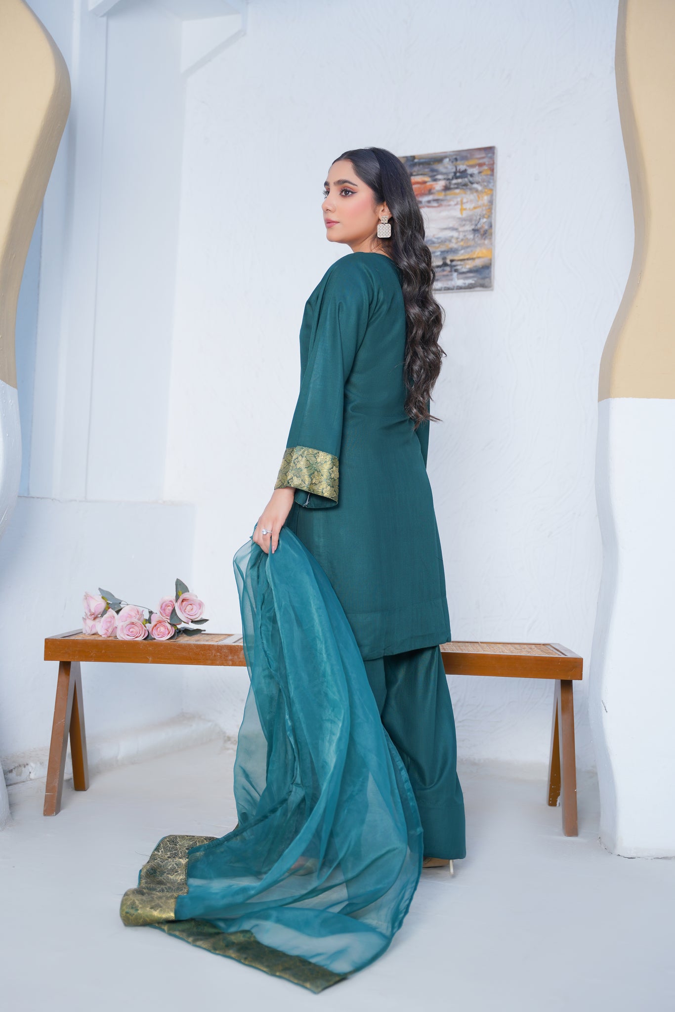 TEAL  3pc - Embroidered Luxe PRET (Copy)