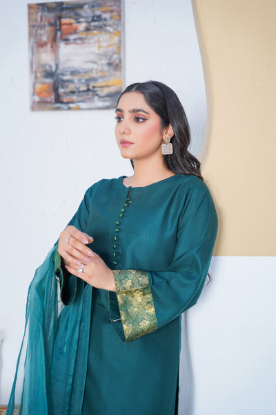TEAL  3pc - Embroidered Luxe PRET (Copy)