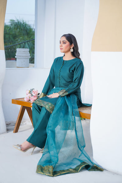 TEAL  3pc - Embroidered Luxe PRET (Copy)
