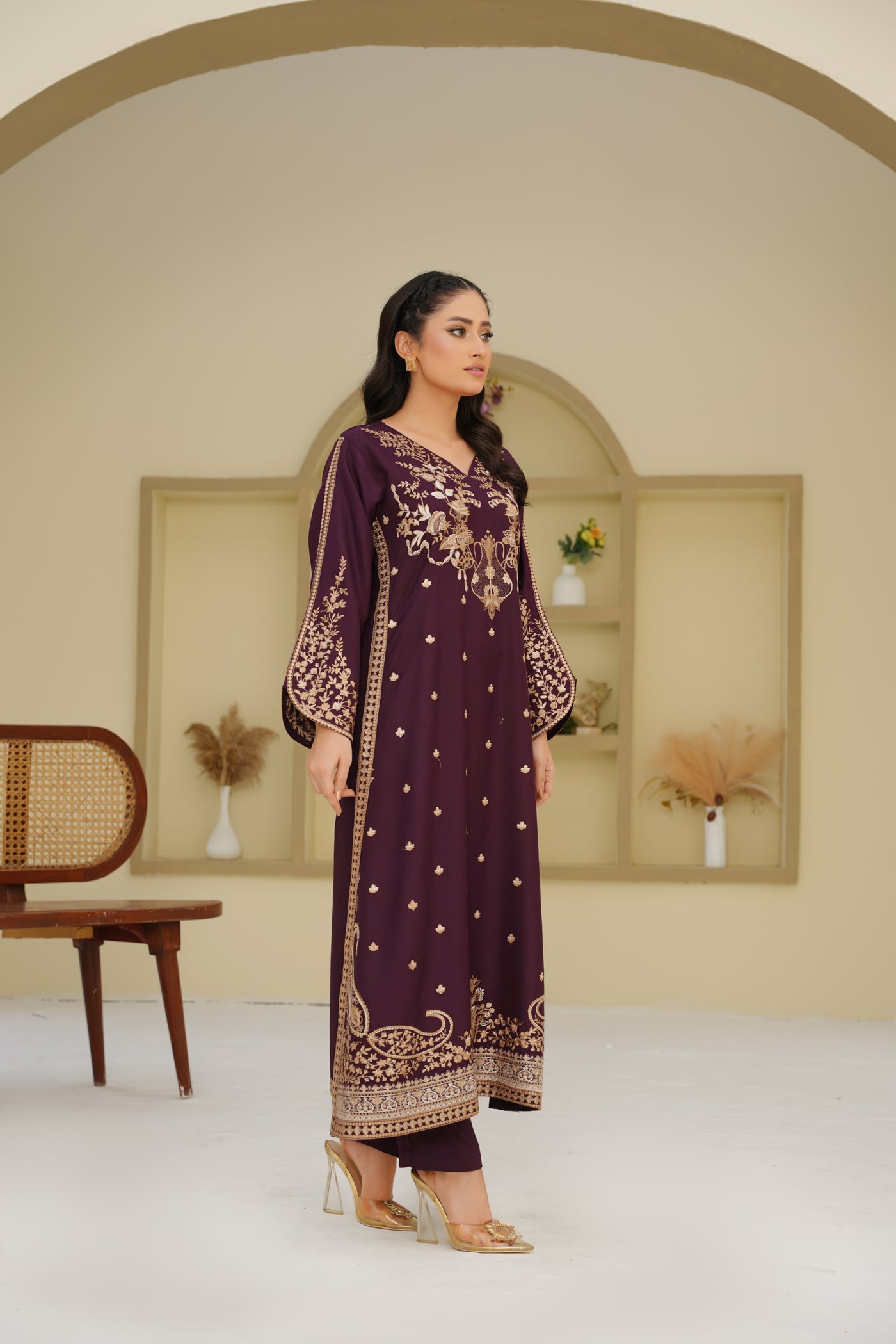 Mahira – Plum Gold Embroidered Pc Suit