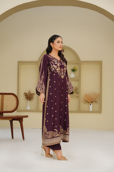 Mahira – Plum Gold Embroidered Pc Suit