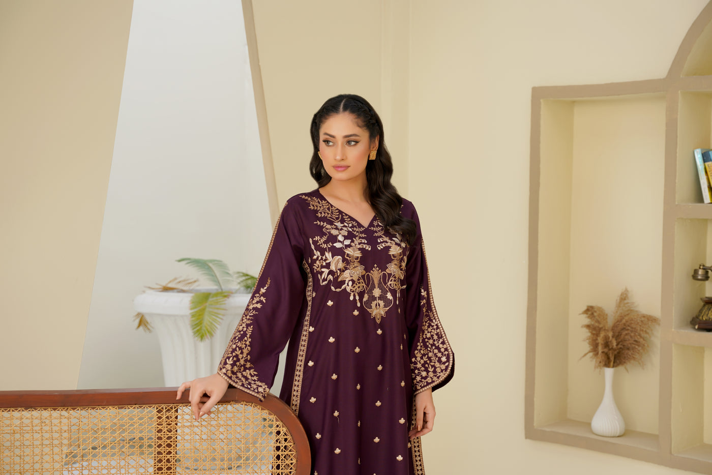 Mahira – Plum Gold Embroidered Pc Suit