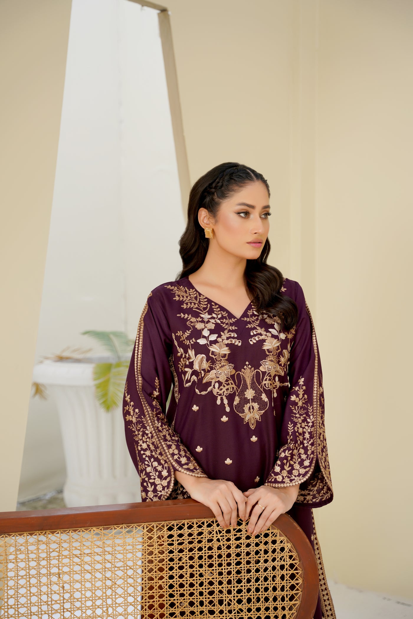 Mahira – Plum Gold Embroidered Pc Suit