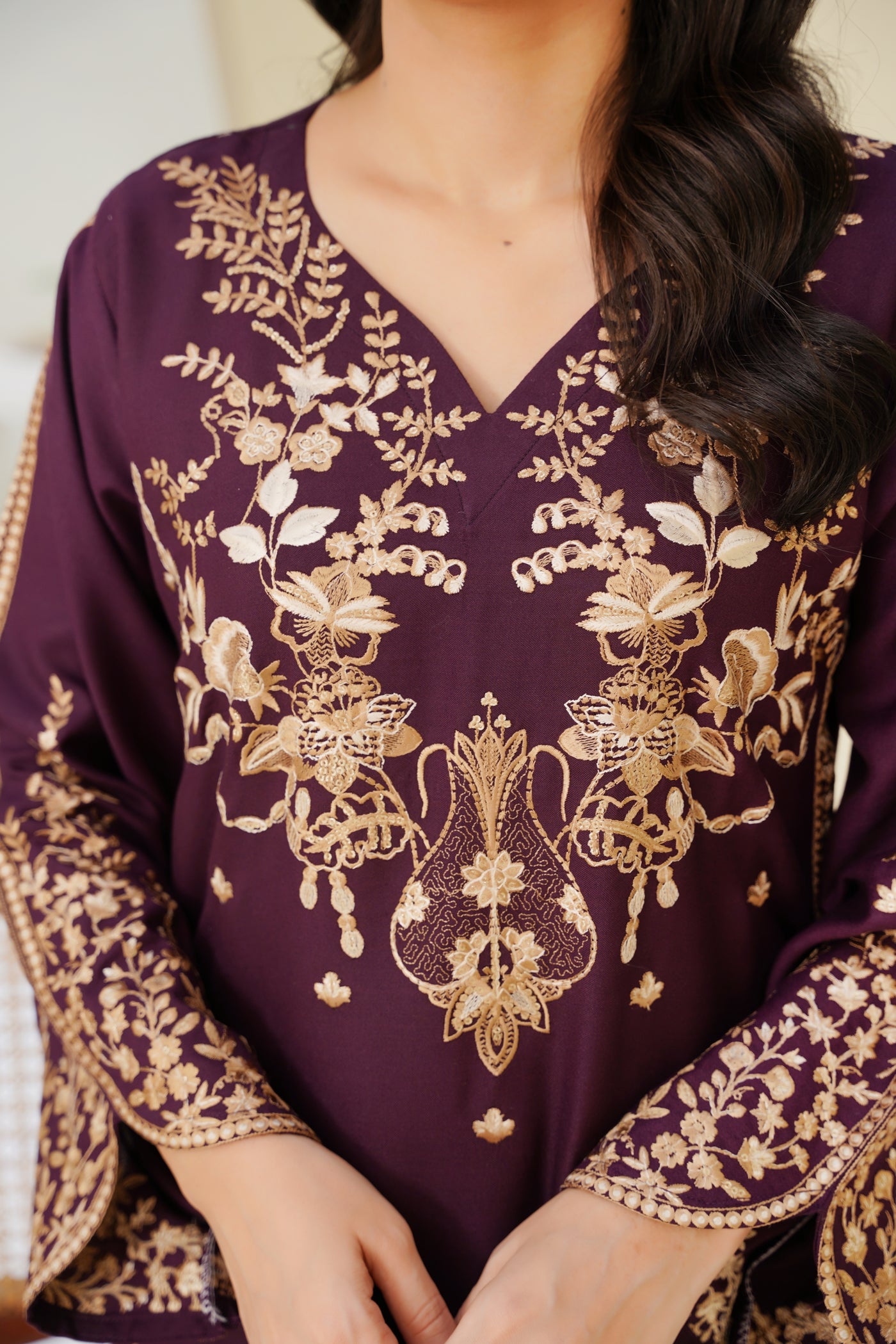 Mahira – Plum Gold Embroidered Pc Suit