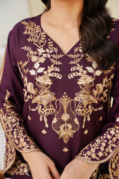 Mahira – Plum Gold Embroidered Pc Suit