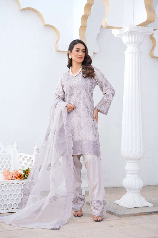 Pale Purple   3pc - Embroidered Luxe PRET