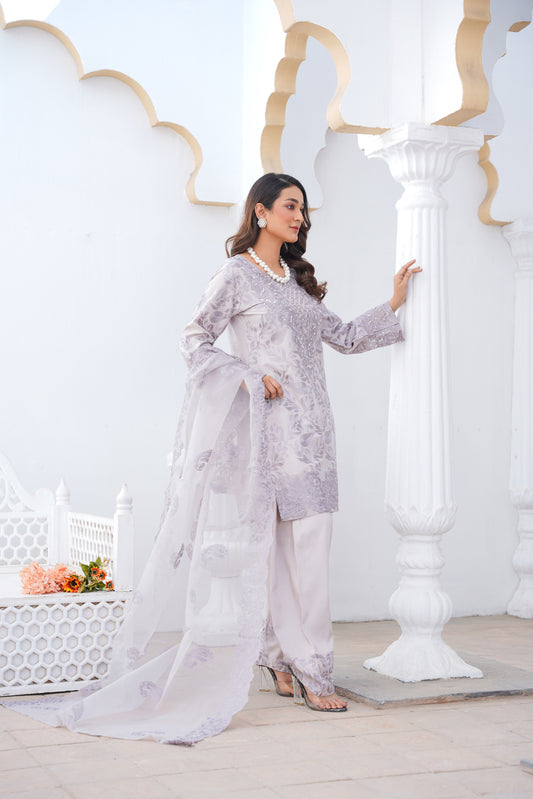 Pale Purple   3pc - Embroidered Luxe PRET