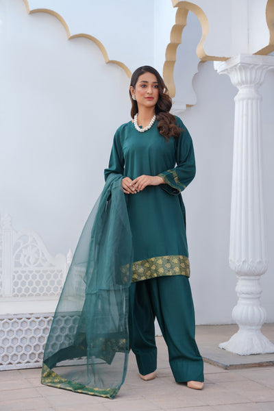Emeraid Green    3pc - Embroidered Luxe PRET
