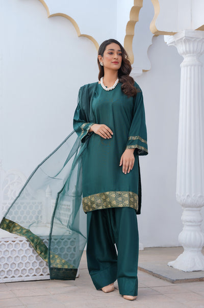 Emeraid Green    3pc - Embroidered Luxe PRET