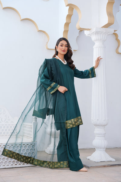 Emeraid Green    3pc - Embroidered Luxe PRET