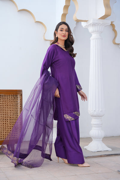 Violet    3pc - Embroidered Luxe PRET
