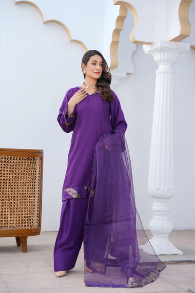 Violet    3pc - Embroidered Luxe PRET