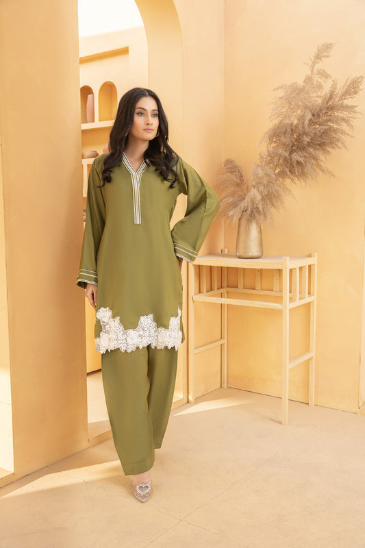 olive green 2pc dhanak suit