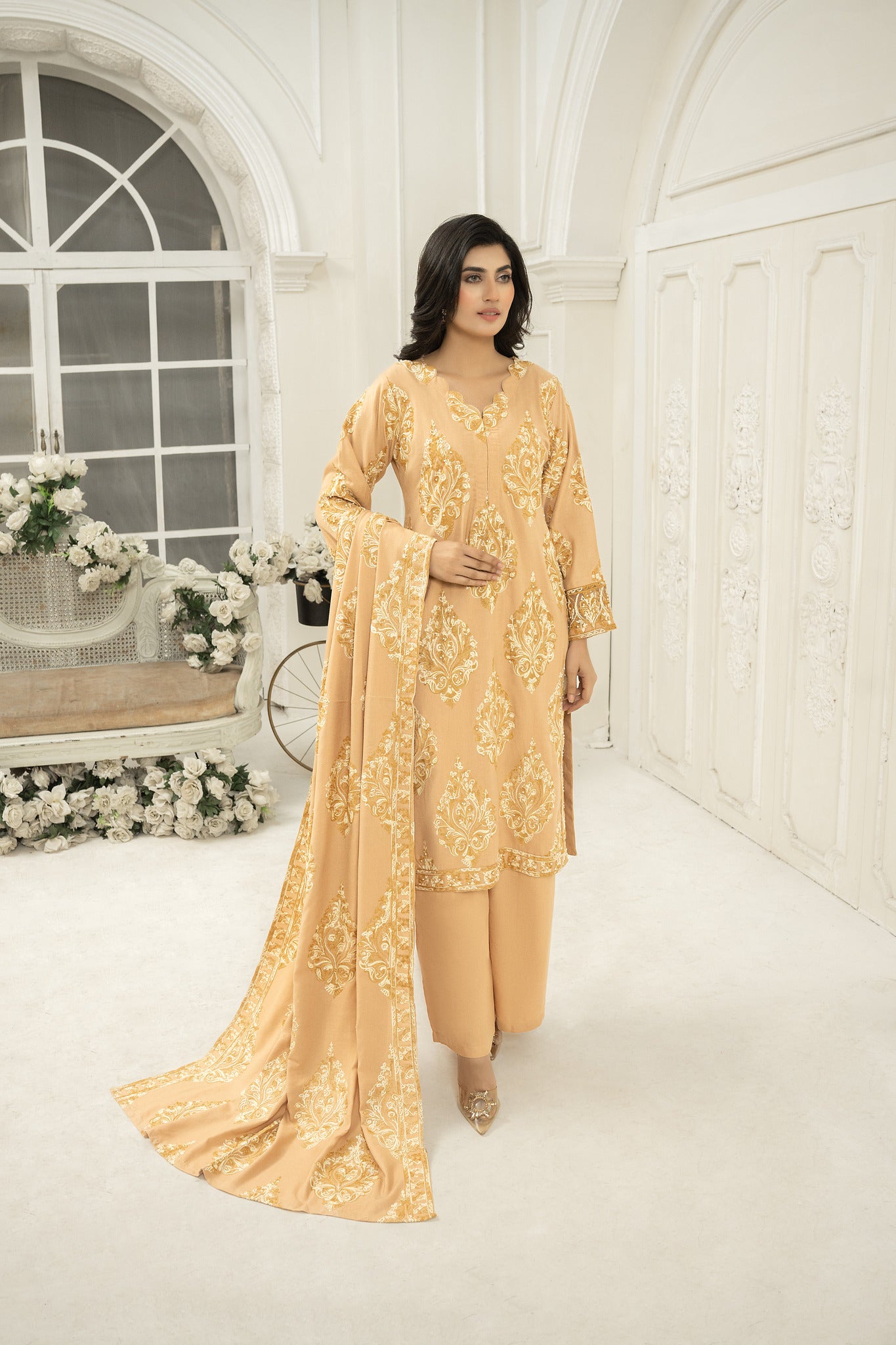 embroidered shawl  | Dhanak suit